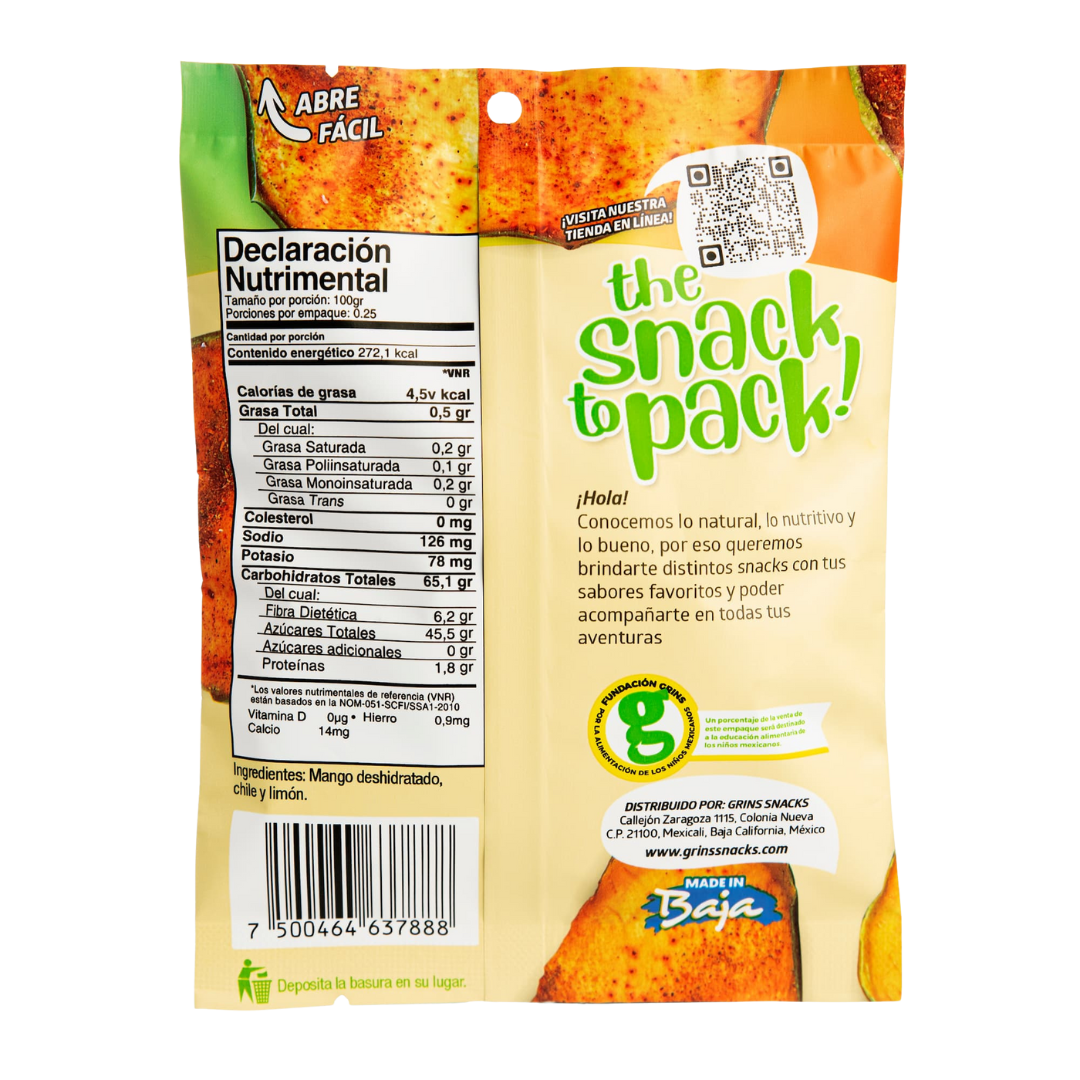 Tabla nutricional — Grins Mango con Chilimón 12 Pack